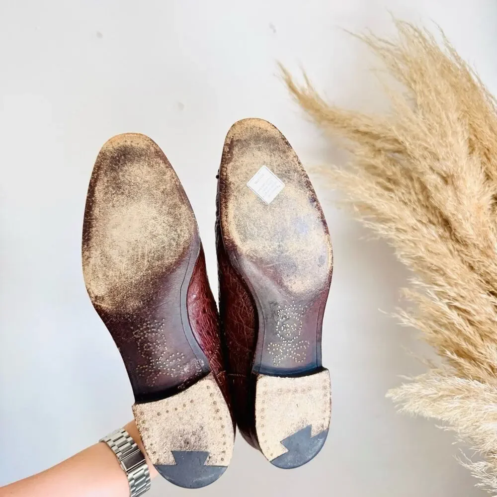 MENS BARKER BLACK Cognac Brown Pebbled Leather $975 Lace Up Cap Oxford Shoe 8.5